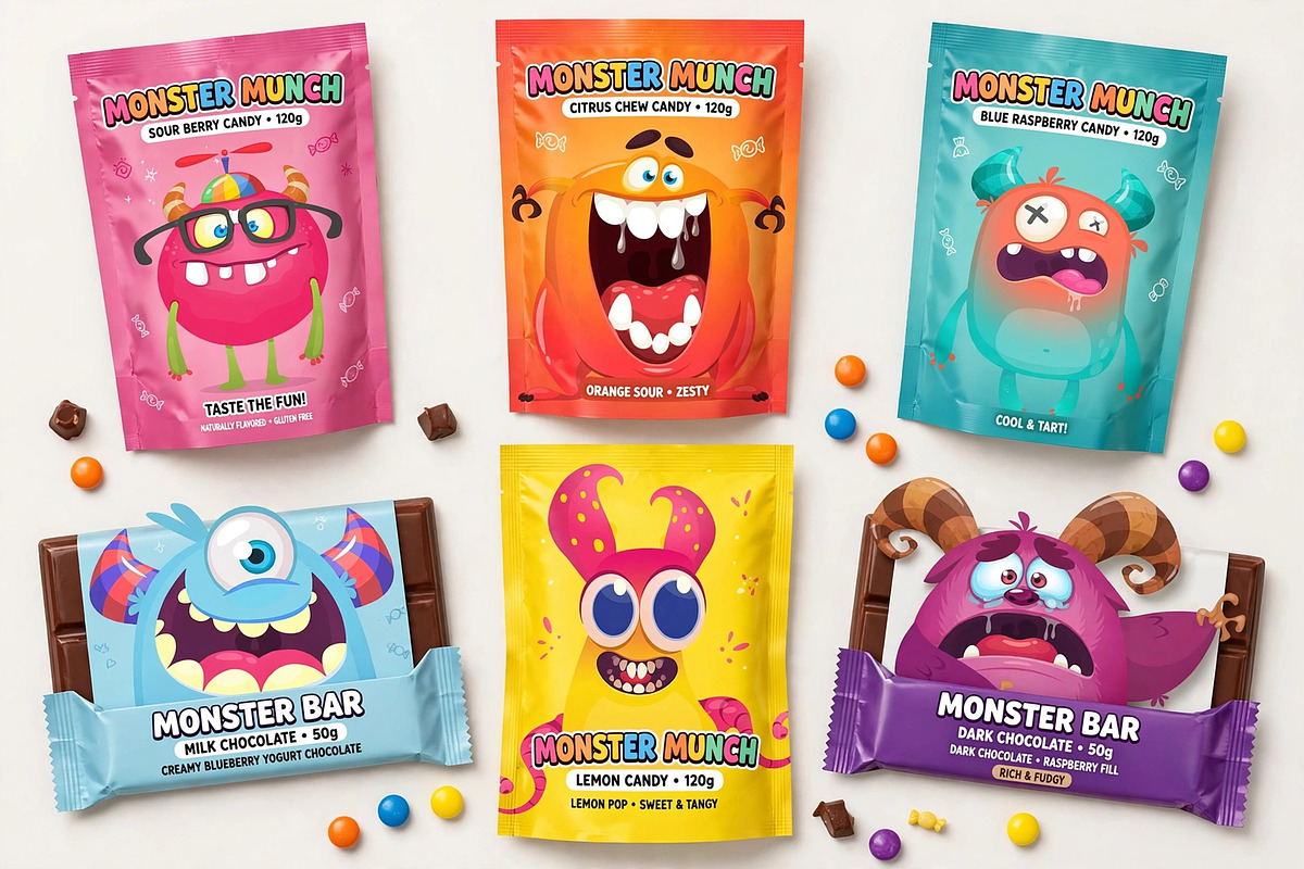Cute Monster Mascots & Sticker Set, a Decorative Illustration by D R A W K M A N (Photo 4 of 7)