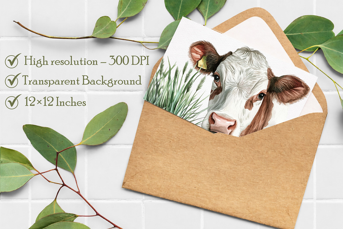 Watercolor Cow Clipart, an Illustration by Libby Wishes (Photo 6 of 7)
