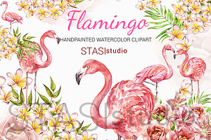 Pink Flamingo Watercolor Clipart
