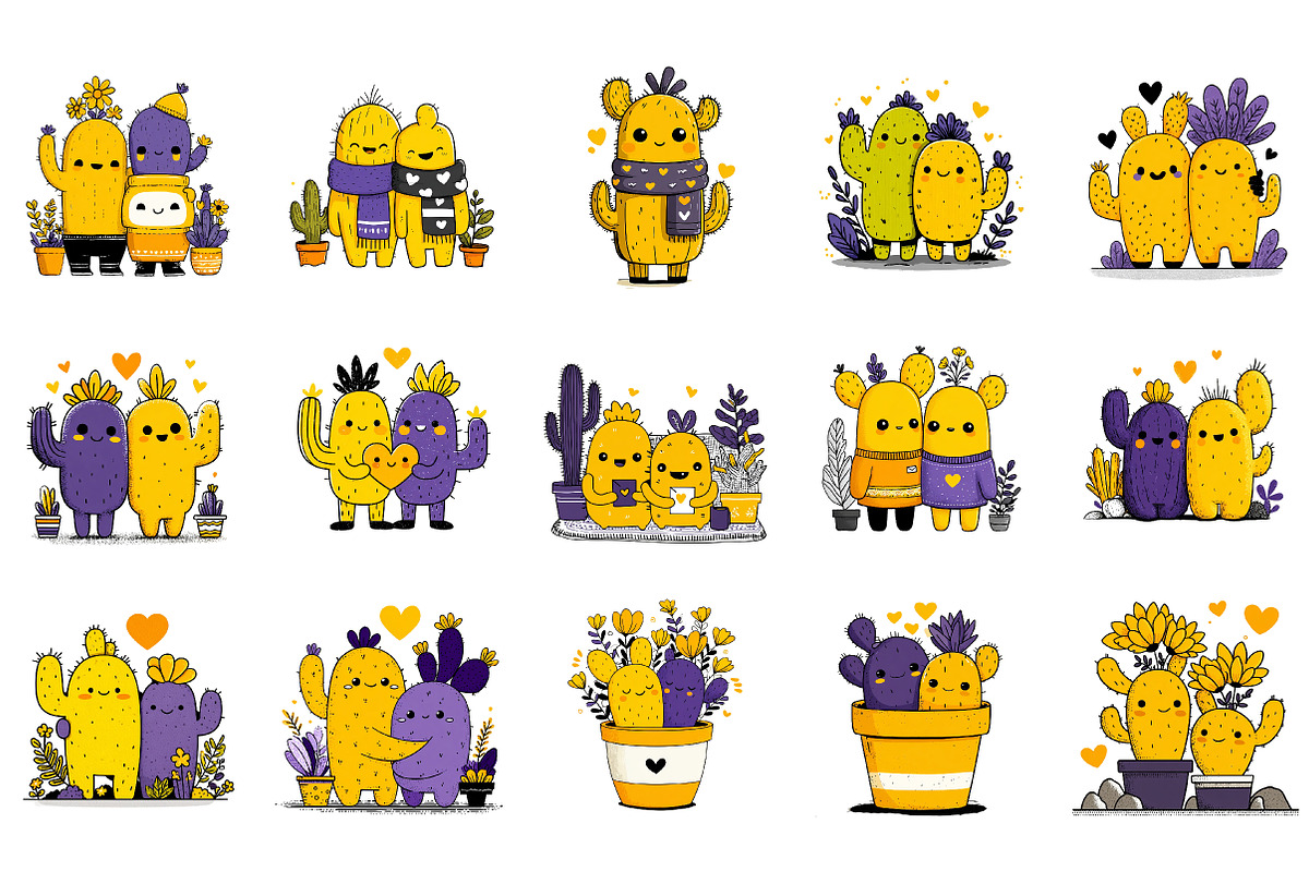 Cute Cactus Couple Valentine Clipart, an Illustration by DreamArtGraphic (Photo 4 of 4)