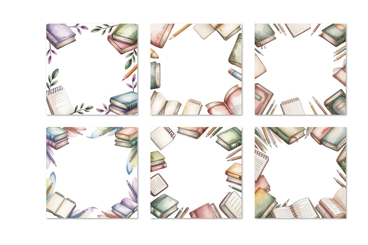 Hand drawn watercolor books frame, a Background Graphic by SketchArtStudio (Photo 3 of 3)