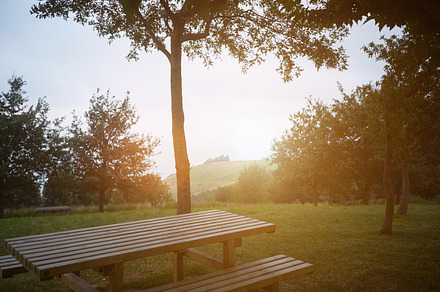 Picnic table at sunset containing table, picnic, and sunset, a Holiday Photo by DeRepente