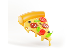 Slice Of Pizza With Melted Cheese 3d