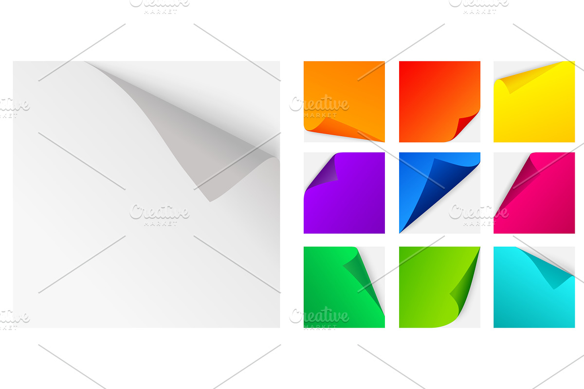 Colored stickers with rounded curl, an Object Illustration by Vectorbuum