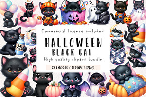 Nursery Halloween Black Cat Clipart, an Illustration by CreationArt