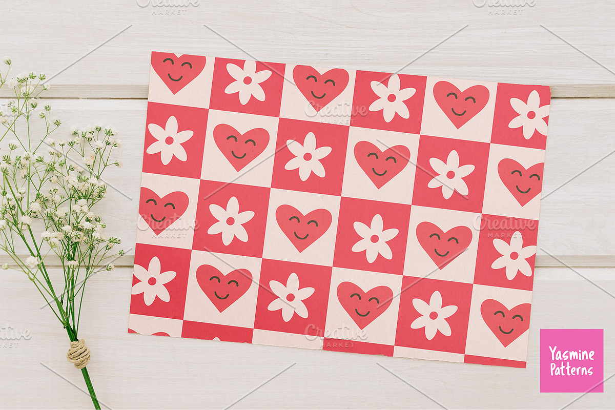 Checkered Flowers Patterns Volume 2, a Pattern Graphic by Yasmine Patterns (Photo 5 of 10)