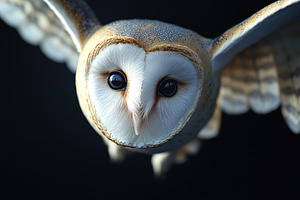 Beautiful owl flying with outstretched wings, an Animal Photo by AlyaAnd