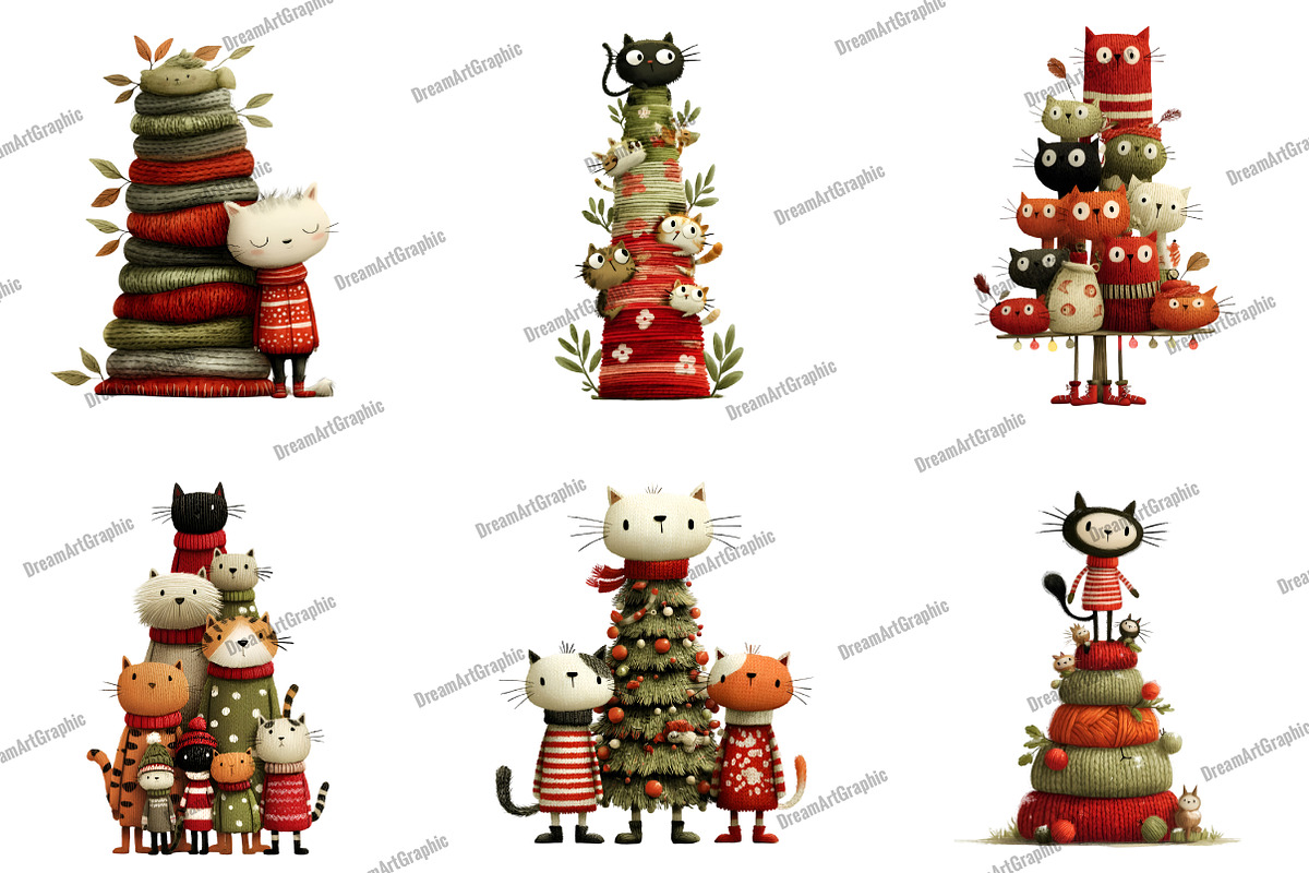 Knitted Cat Christmas Tree Clipart, an Illustration by DreamArtGraphic (Photo 4 of 5)