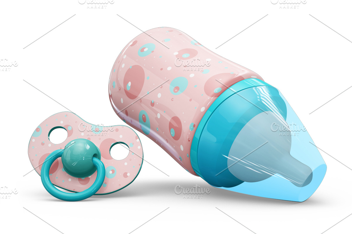 Baby Bottle and Pacifier Vol2 Mockup, a Product Mockup by PixelMockup (Photo 7 of 17)