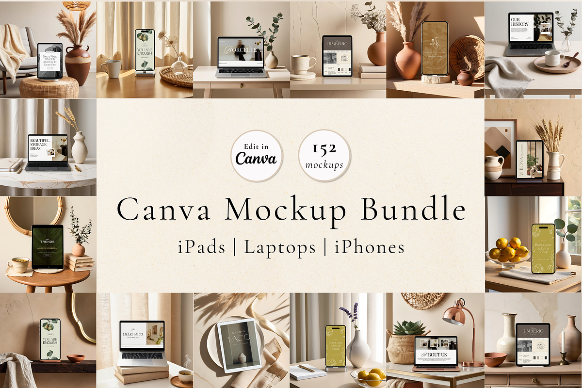 iPhone, iPad, Laptop Canva Mockups, a Mac Mockup by Matisse Studio (Photo 1 of 10)