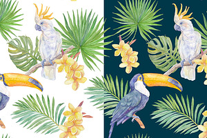 Watercolor Tropical Patterns.