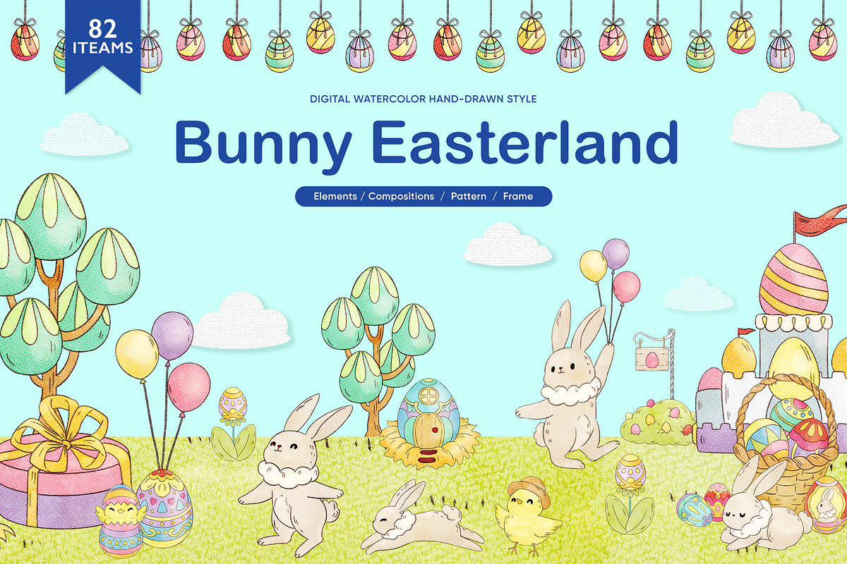 Bunny Easterland – Watercolor Easter, an Animal Illustration by CreativeValuation (Photo 1 of 11)