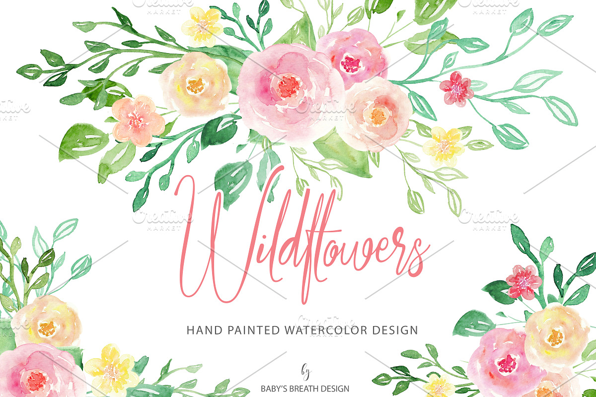 Watercolor Wildflowers design, an Illustration by Babysbreath/Dandelionery