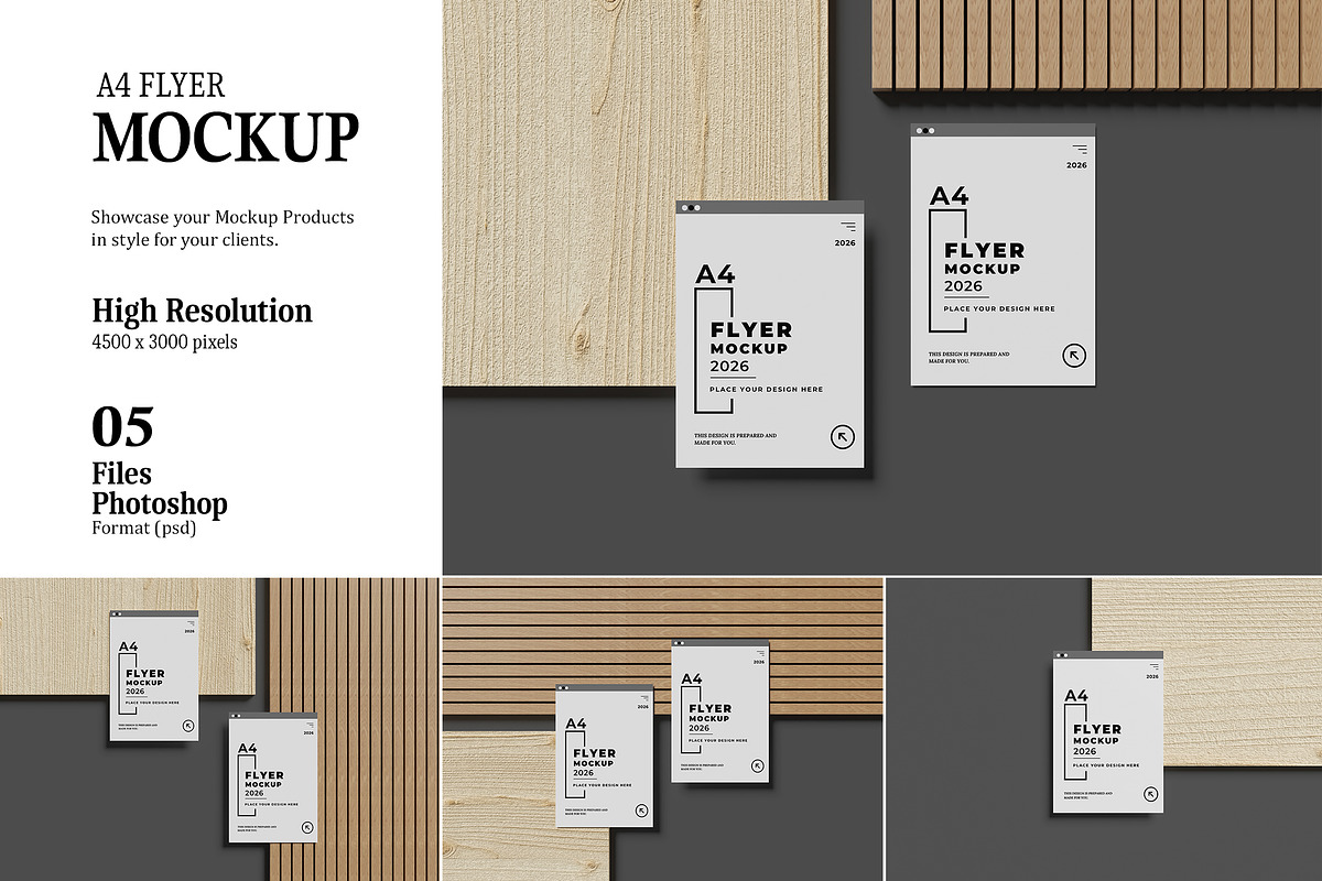 A4 Flyer Brochure Mockup, an Advertising Mockup by AndikaGraphic (Photo 1 of 6)