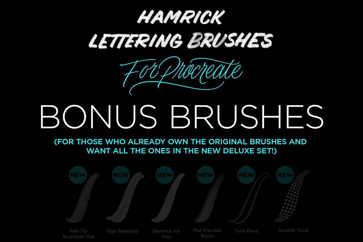 Lettering Procreate Bonus Brushes, a Brush Add-On by Ryan Hamrick (Photo 1 of 2)