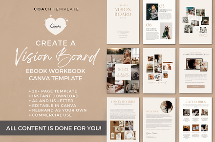 Vision Board eBook Template Canva, a Brochure Template by COACHTEMPLATE