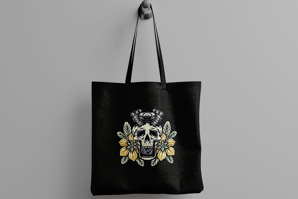 Skull with Pistons and Flowers, an Object Illustration by nomlimo.com (Photo 2 of 3)