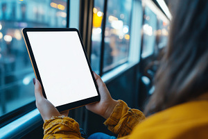 Woman in yellow jacket holds a blank, a Technology Photo by MistyDay
