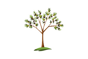 Alone Green Stylized Olive Tree With