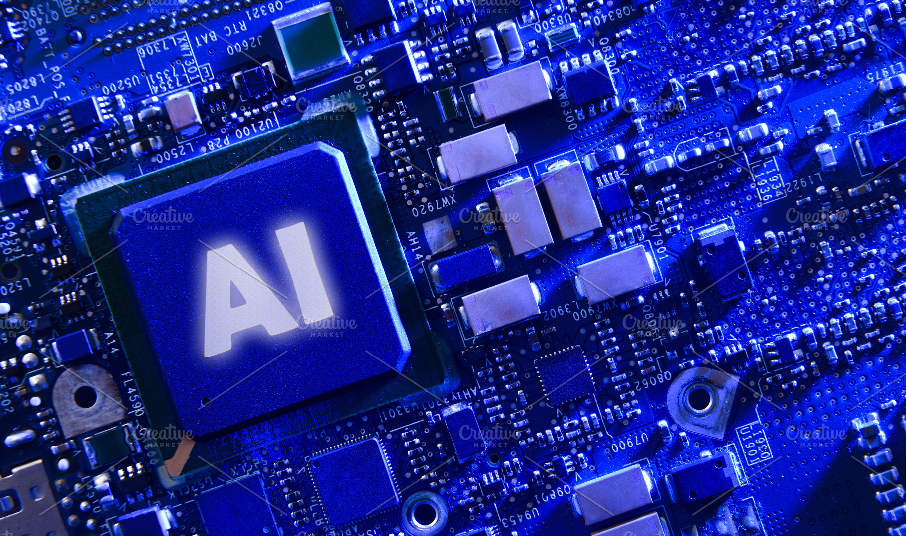 AI Processor on Blue Circuit Board, a Technology Photo by Davizro's Market