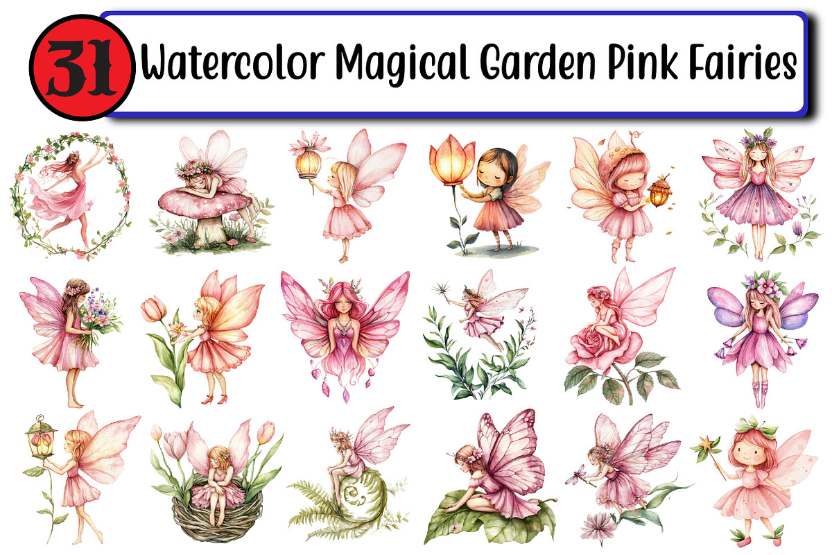 Watercolor Magical Garden Pink Fa, an Illustration by Design Market (Photo 1 of 3)