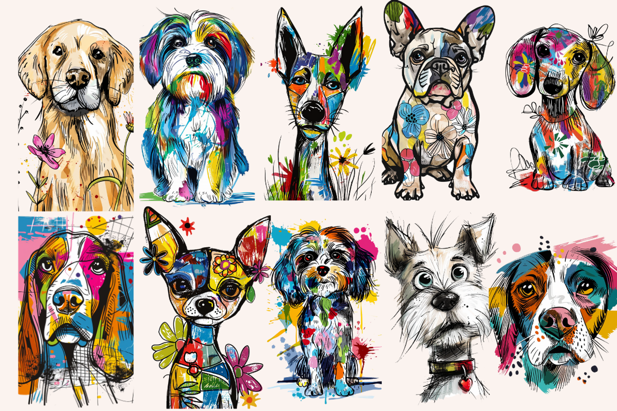 Doodle Cartoon Dogs, an Animal Illustration by PrintHaven Designs (Photo 6 of 10)