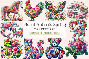 Floral Animals Clipart, Spring Clipa, an Illustration by DreamArtGraphic