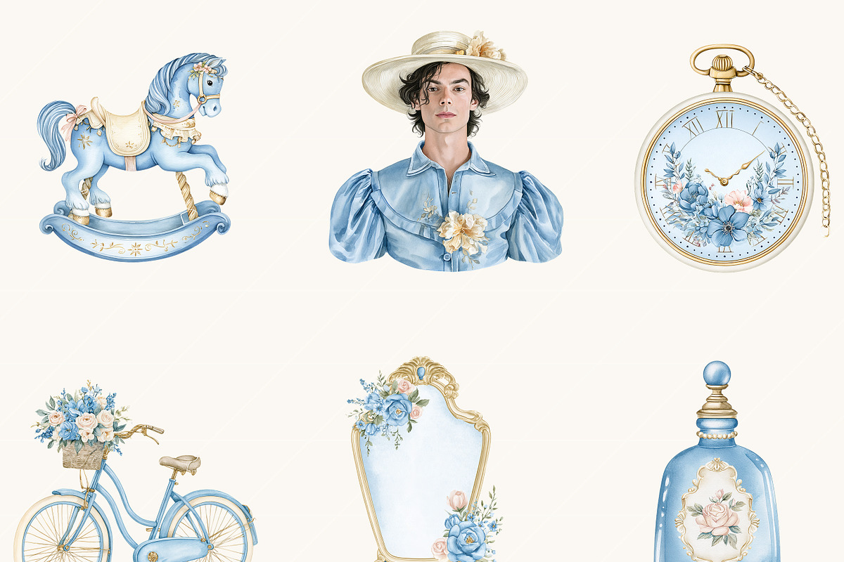 Watercolor Blue Elegant Clipart, an Object Illustration by BusyDaydesign (Photo 5 of 9)