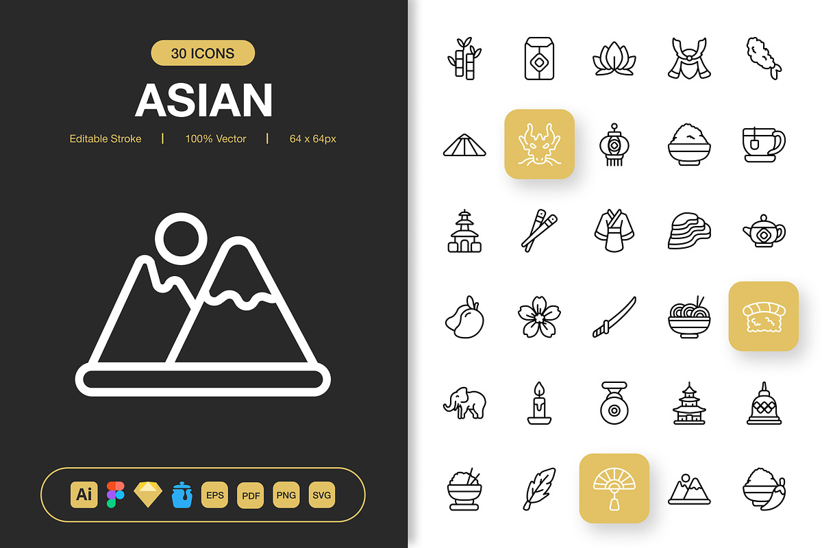 Asian Icons, an Outline Icon by Spacepixel Creative