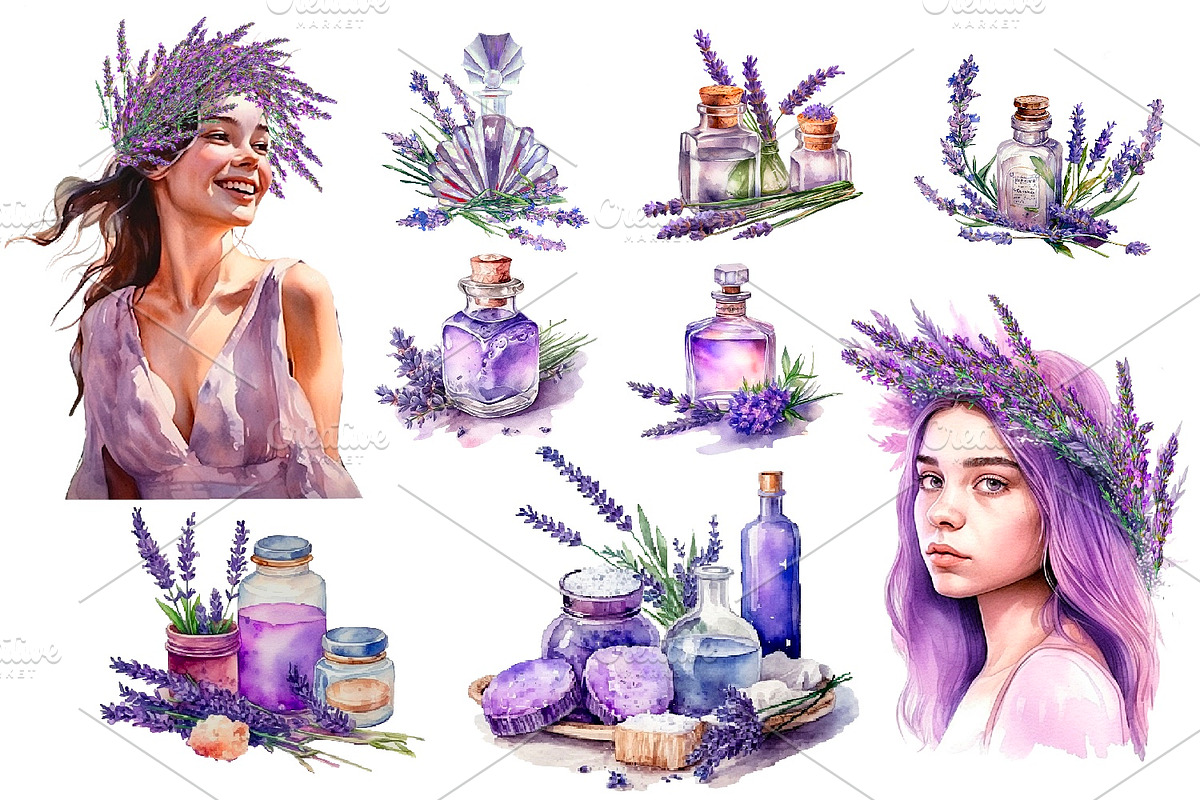 Lavender watercolor clipart, an Object Illustration by AkvarelRiver (Photo 3 of 8)