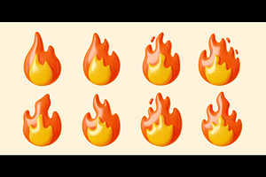 3d fire flames, bonfire icons set