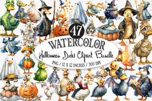 Watercolor Halloween Ducks Clipart, an Illustration by Designking