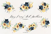 Navy Peony & Sunflower Florals PNG, a Decorative Illustration by whiteheartdesign (Thumbnail 2 of 7)