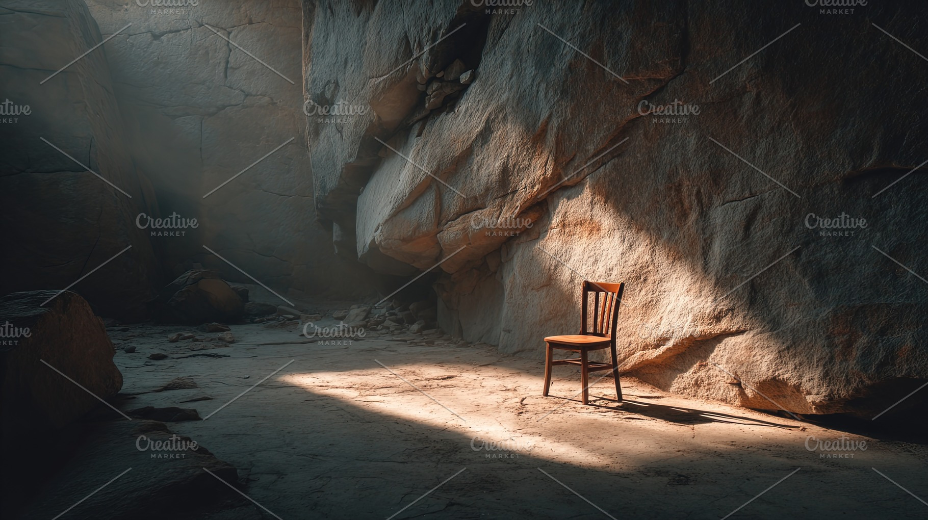 Wooden Chair In Sunlit Cave, a Background Photo by Ales Munt