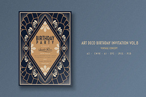 Art Deco Birthday Invitation Vol.8, an Invitation Template by Bewalrus Studio