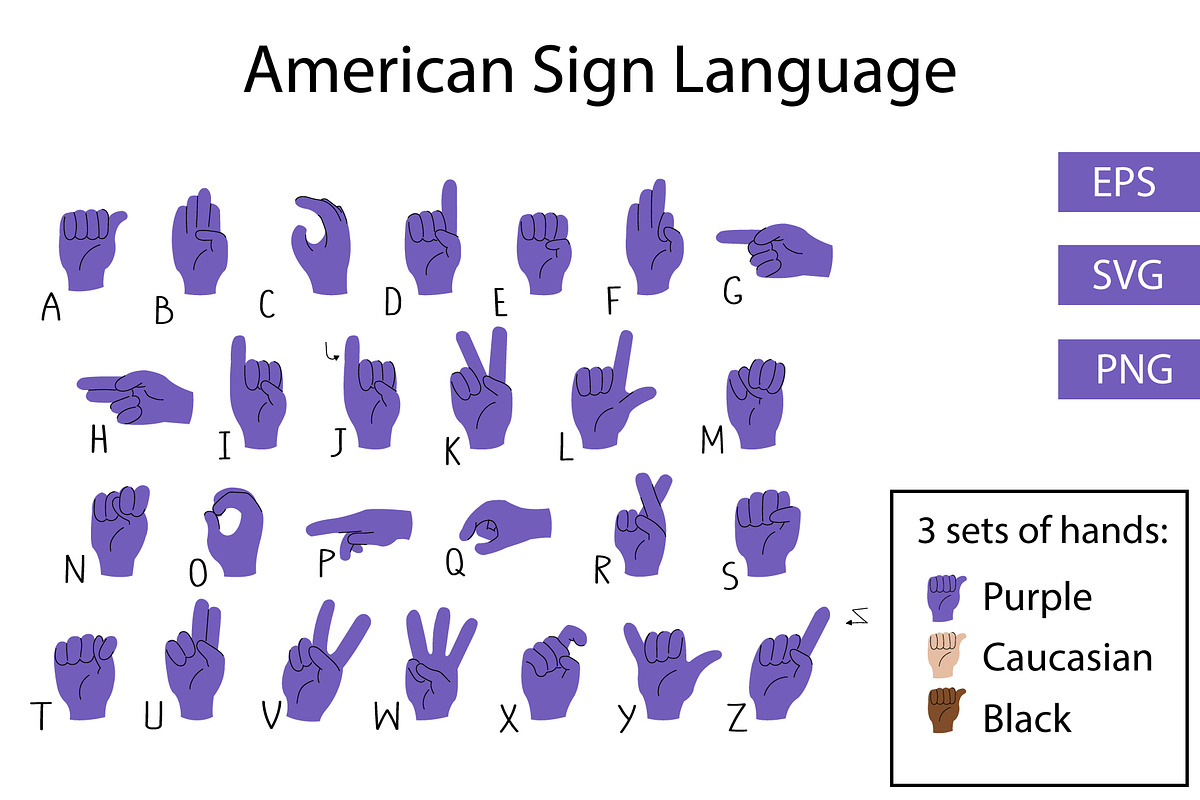 ASL Alphabet Hands (3 Skin Tones), a Graphic by Milota (Photo 1 of 4)