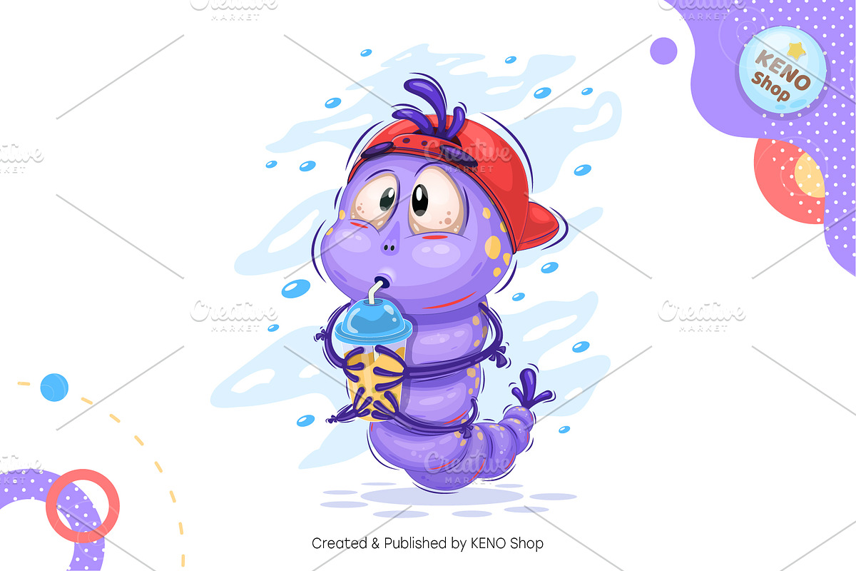 Cool cartoon caterpillar. Tshirt, an Animal Illustration by KENO Mascots (Photo 2 of 4)