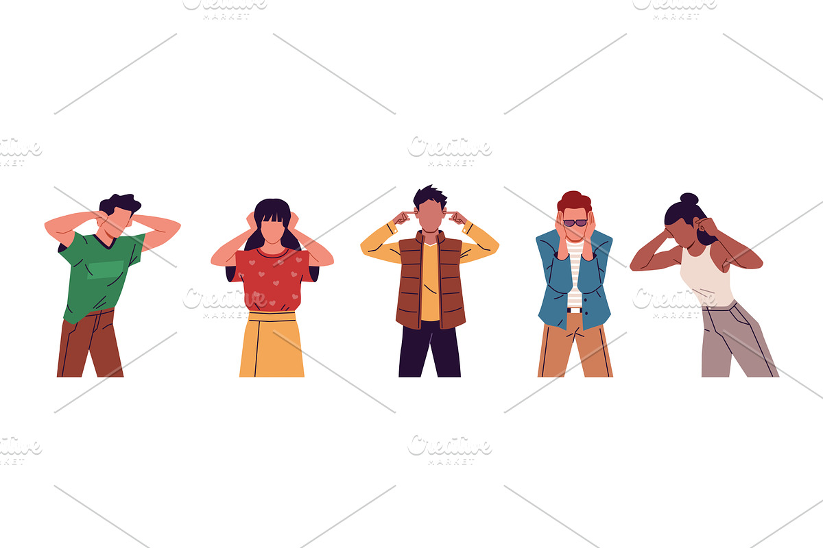 People covering ears. Men and women, a Person Illustration by YummyBuum