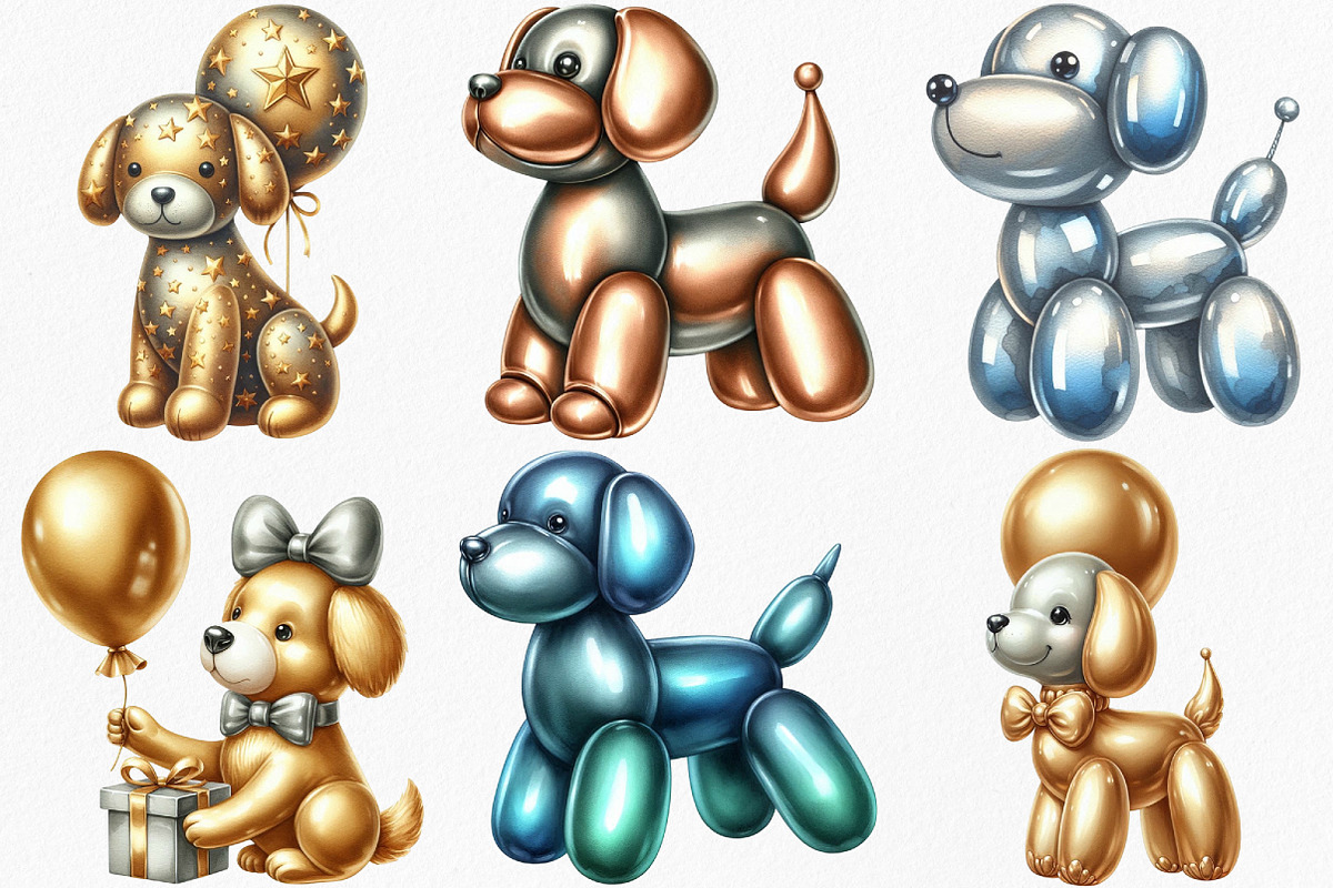 Watercolor Balloon Dog Clipart, an Illustration by Canvas Craft (Photo 2 of 8)