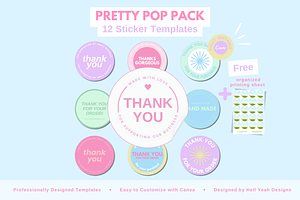 Pretty Pop Round Sticker Templates, a Stationery Template by Hell Yeah Designs