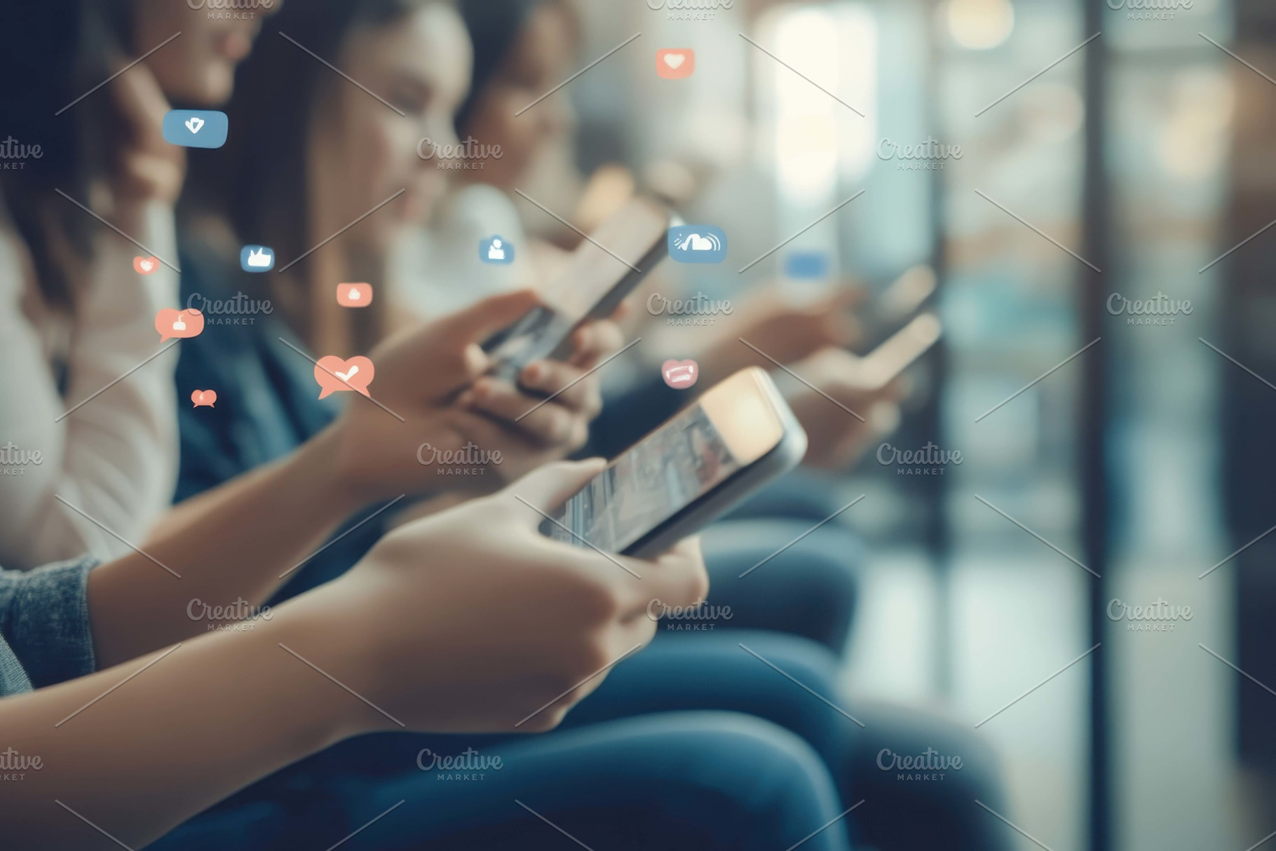 Group of individuals using smartphon, a Photo by Tanuart