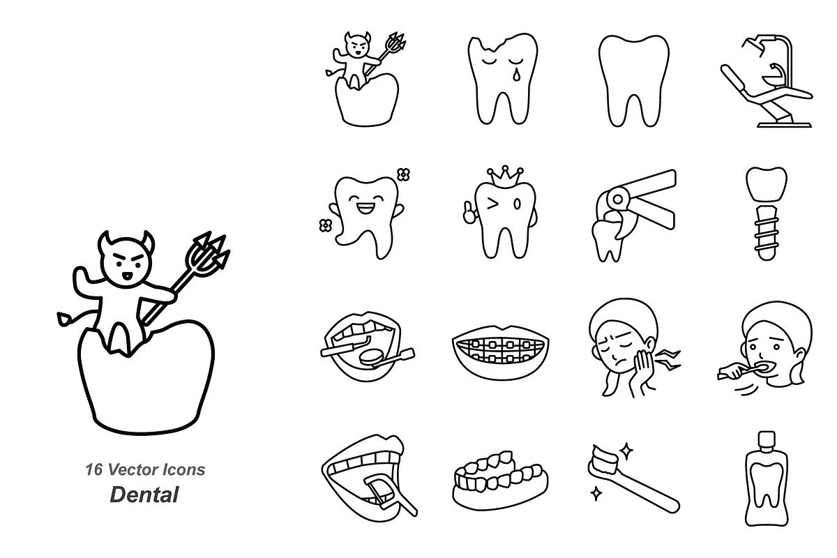 Dental outline vector icons, an Icon by Jisun Park