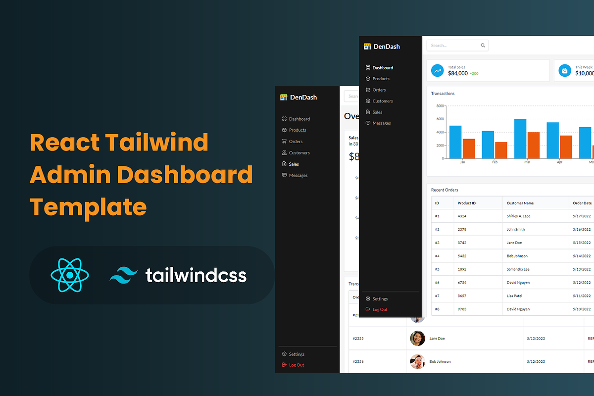 React TailwindCSS Admin Dashboard, a Templates & Theme by DesignDen (Photo 1 of 11)