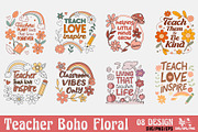 Teacher Boho Floral SVG PNG Bundle, an Illustration by Ya_ Design Store (Thumbnail 1 of 17)