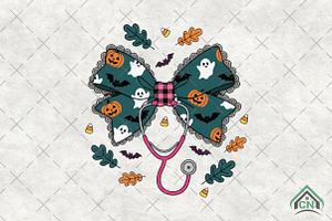 Coquette Preppy Halloween Nurse Bow, an Illustration by Craft Nest