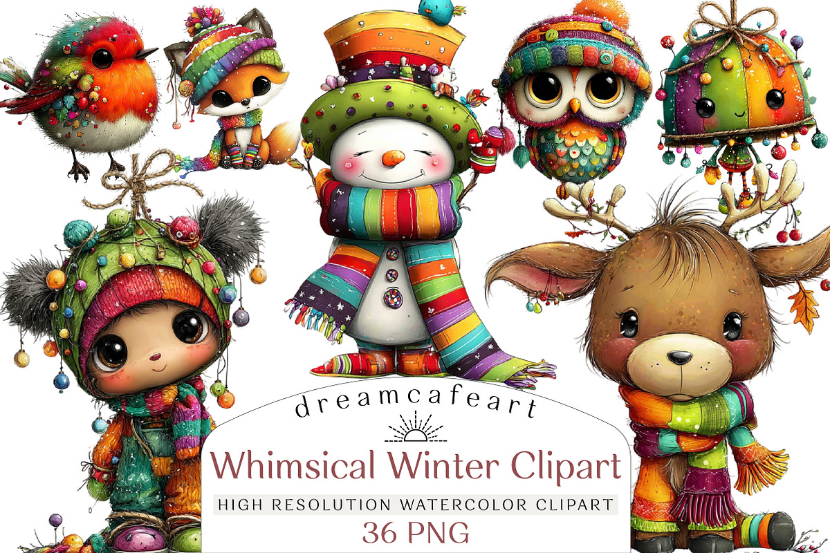 Whimsical Winter Clipart Bundle, an Illustration by DreamCafeArt (Photo 1 of 7)