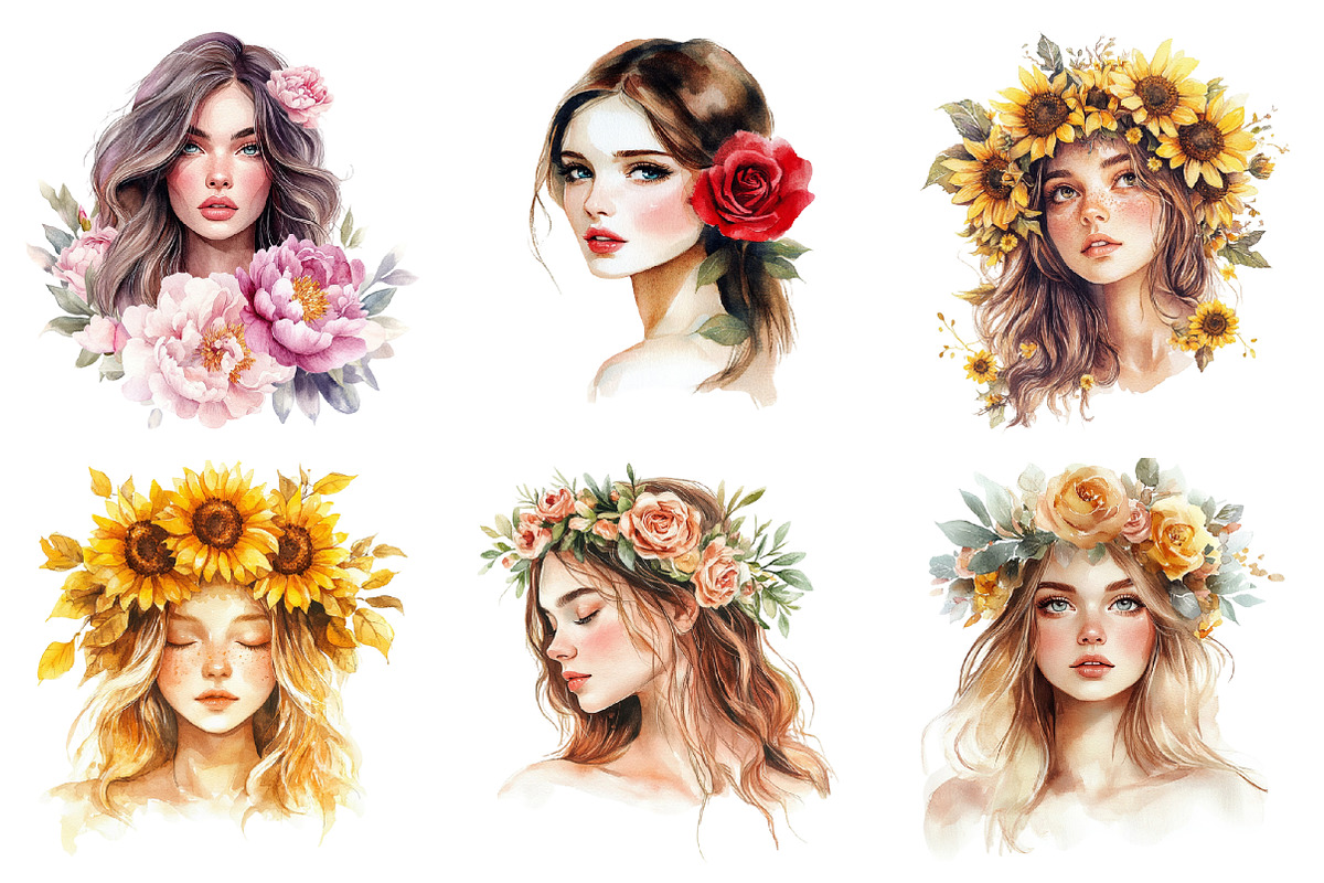 Beautiful Girl with Flowers PNG, an Illustration by SinaCreation (Photo 4 of 5)