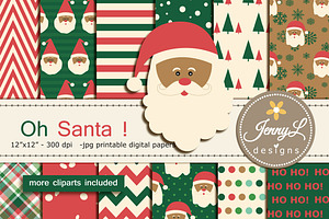 Santa Christmas Digital Papers, a Pattern Graphic by JennyL Designs