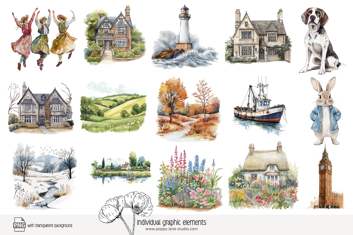 100 watercolour England clip art, a Person Illustration by Poppy Lane Studio (Photo 6 of 10)