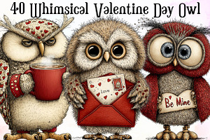 Whimsical Valentine Day Owl Clipart, an Illustration by Sublimation Artist